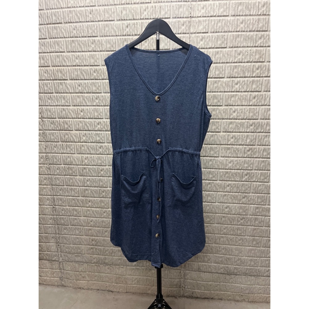 Cupshe Blue Button Front Sleeveless Mini Dress XL CAA05A3A038UU Drawstring Waist